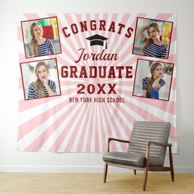 Tenture Fond de photomaton de remise de diplômes rose roug (En situation (horizontale))