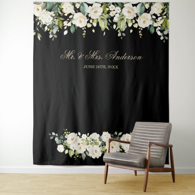 Tenture Fond de photomaton mariage Fleurs Blanches (En situation)