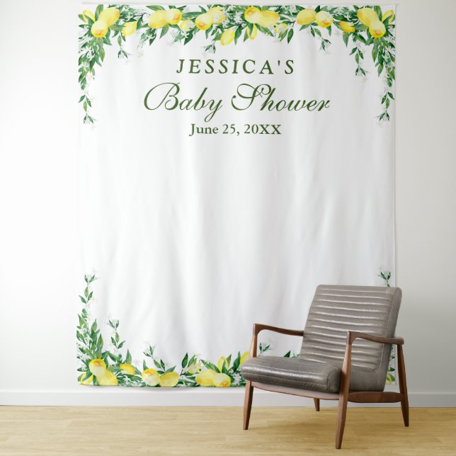 Tenture Fond de photomaton pour Baby Shower avec des citro (En situation)
