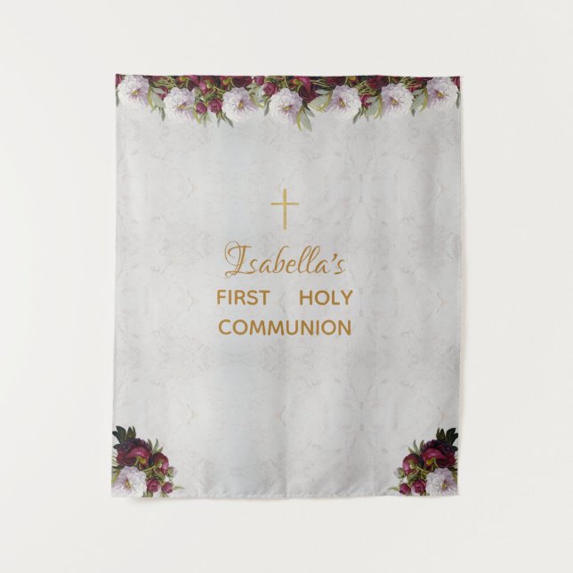 Tenture Fond de Première Communion | Pivoines Bourgeois Ma (Devant)