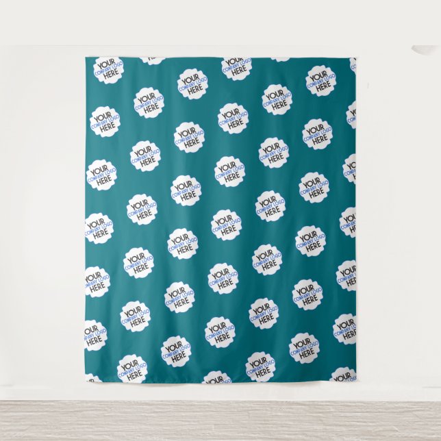 Tenture Fond de répétition à pas bleu cyan avec logo d'ent (Devant)