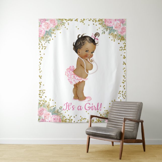 Tenture Fond de salle pour Baby Shower de petite fille afr (En situation)