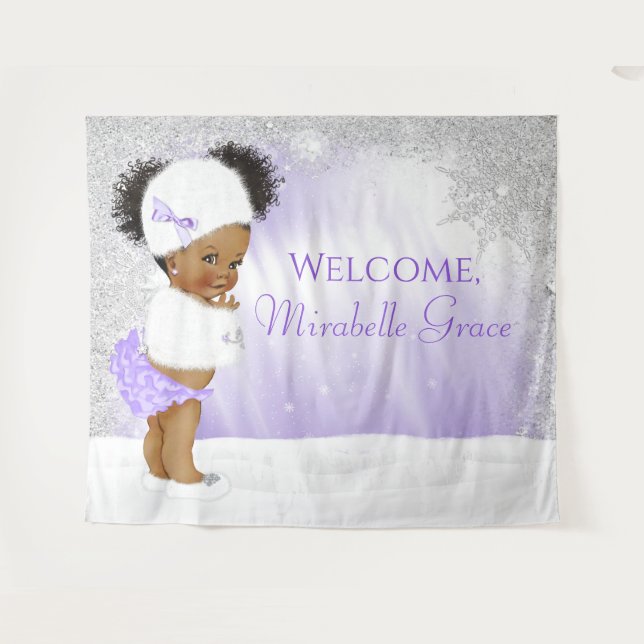 Tenture Fond de salle pour Baby Shower fille afro "Pays de (Devant (Horizontal))