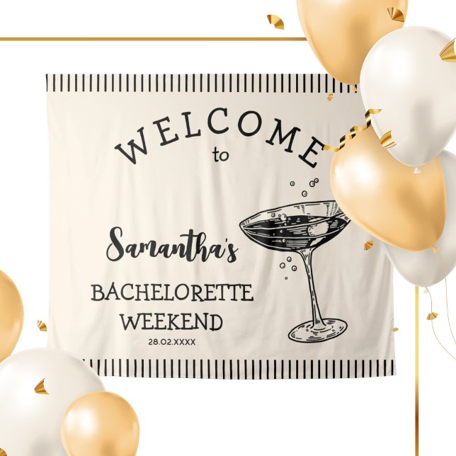 Tenture Fond de scène de fête de Bachelorette à rayures ré (Retro Stripes Bachelorette Party Backdrop Cocktail Tapestry
)