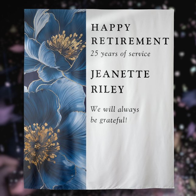 Tenture Fond de scène de fête de retraite fleuri élégant b (Navy Blue Elegant Floral Retirement Party Backdrop)