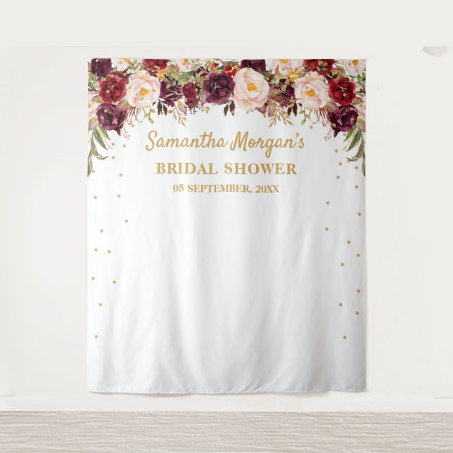 Tenture Fond de scène de shower de mariage floral bordeaux (Devant)