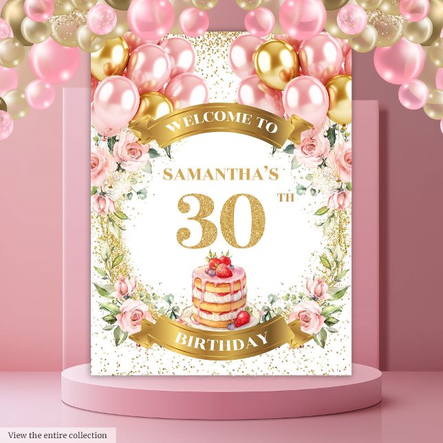 Tenture Fond de scène doré rose pour 30 ans élégants (Elegant 30th Birthday Blush Gold Backdrop)