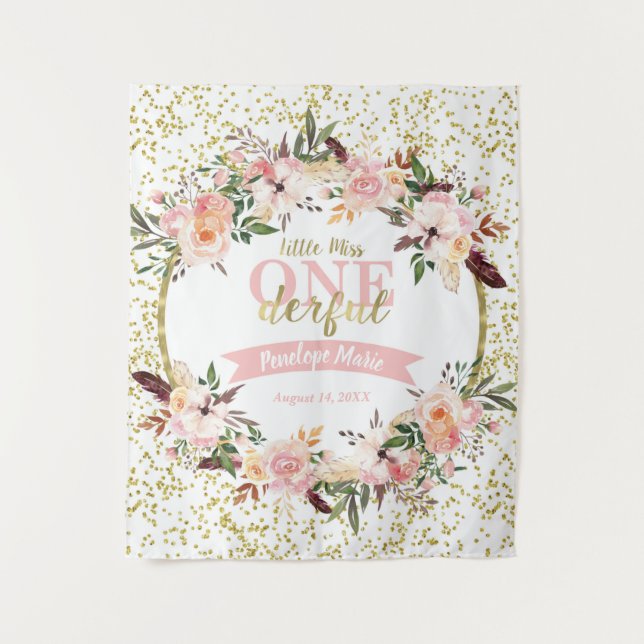 Tenture Fond de scène Miss ONEderful pour anniversaire, Ba (Devant)