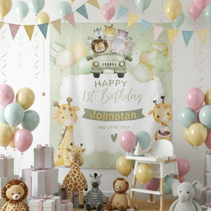 Tenture Fond de scène pastel de la jungle pour 1er anniver
