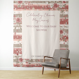 Tenture Fond de scène pour Baby Shower fille rose poussiér