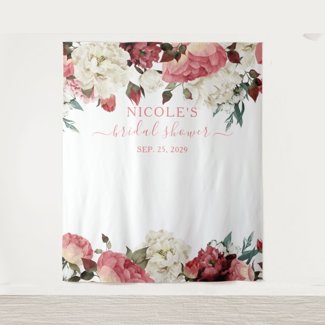 Tenture Fond de scène pour douche de mariée floral rose ca (Devant)