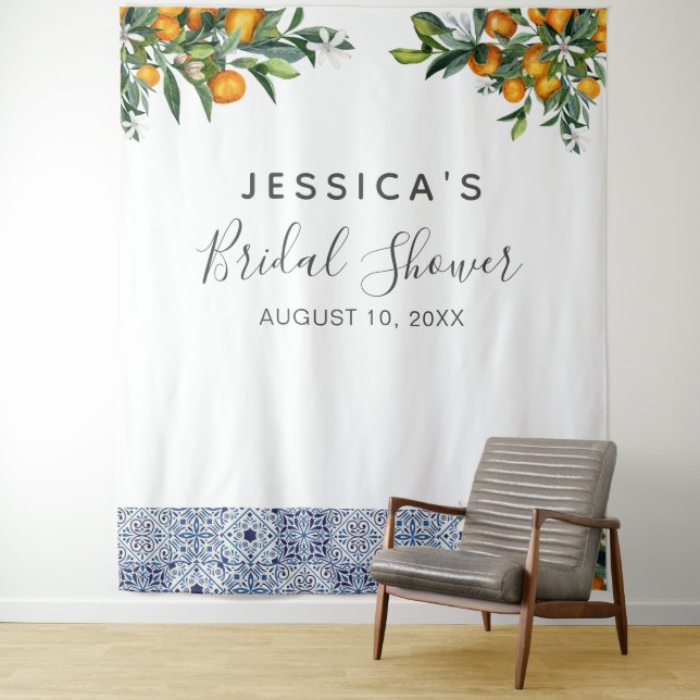 Tenture Fond de stand de photomaton de Baby Shower Citrus (En situation)