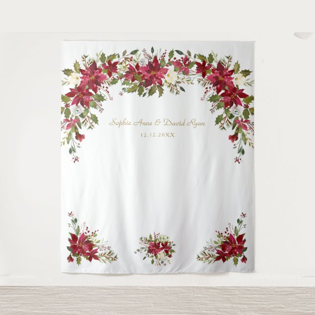 Tenture Fond de stand photo de mariage aux poinsettias rou (Devant)