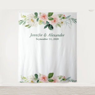 Tenture Fond de stand photo de mariage bohème floral rose