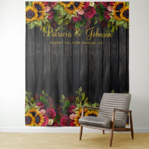 Tenture Fond de stand photo de mariage en bois rustique fl