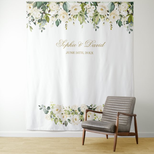 Tenture Fond de stand photo de mariage Fleurs blanches Boh (En situation)