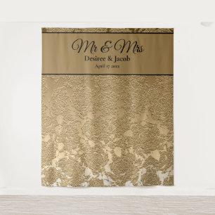 Tenture Fond de stand photo de mariage floral noir or