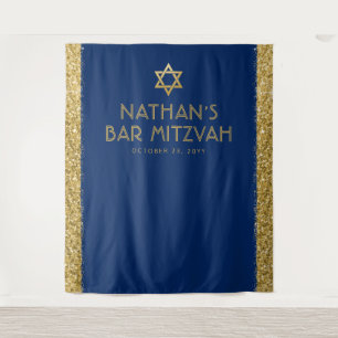 Tenture Fond de toile de fond de photo Bar Mitzvah bleu or