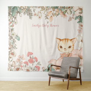 Tenture Fond de toile de fond pour Baby Shower avec chat v