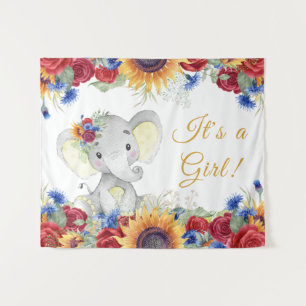 Tenture Fond de toile de fond pour Baby Shower Fille Éléph