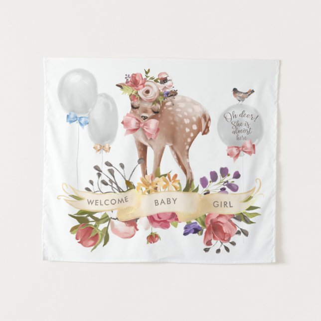 Tenture Fond de toile de fond pour Baby Shower Oh Deer (Devant (Horizontal))