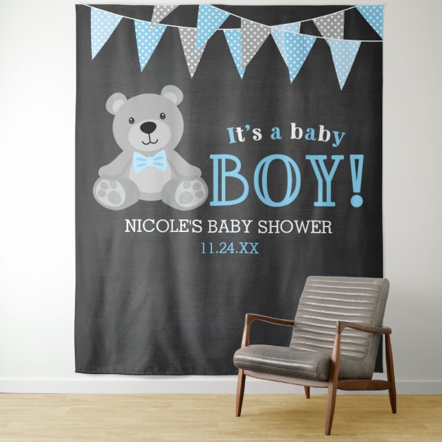 Tenture Fond de toile de fond pour Baby Shower Ours en pel (En situation)