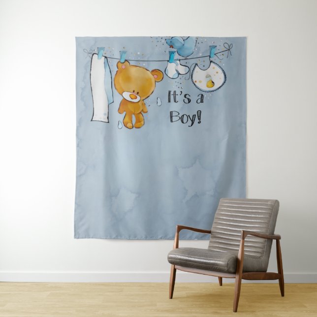 Tenture Fond de toile de fond pour Baby Shower Ourson Mign (En situation)
