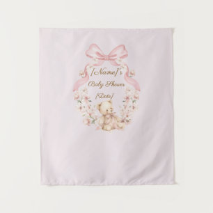 Tenture Fond de toile de fond pour Baby Shower Ourson Rose