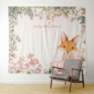 Tenture Fond de toile de fond pour Baby Shower renard vint