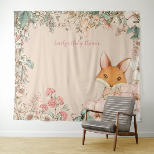 Tenture Fond de toile de fond pour Baby Shower renard vint