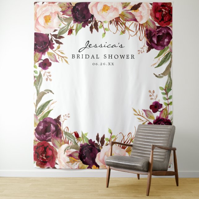 Tenture Fond de toile de fond pour mariage floral bordeaux (En situation)