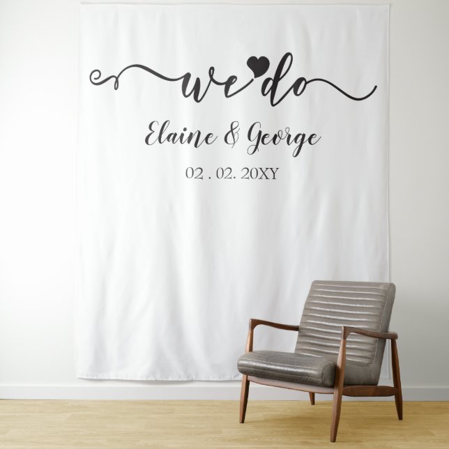 Tenture Fond de toile de mariage à cœur avec écriture 'We  (En situation)