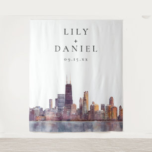 Tenture Fond de toile de mariage avec vue sur Chicago