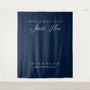 Tenture Fond de toile de mariage calligraphié bleu classiq