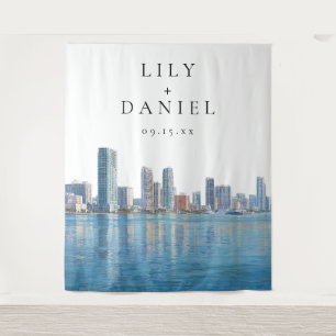 Tenture Fond de toile de mariage de la skyline de Miami