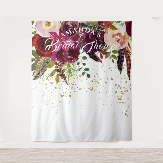 Tenture Fond de toile de mariage floral bordeaux boho auda (Devant)