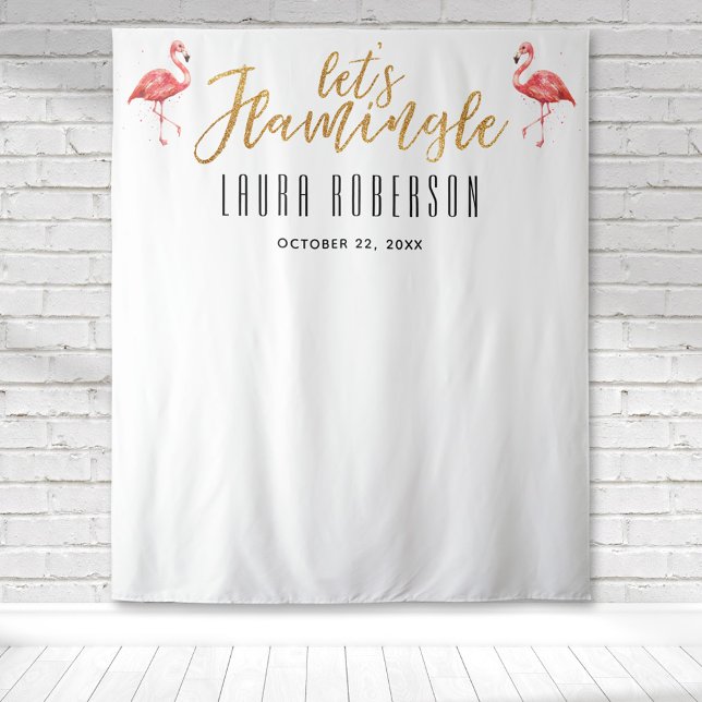 Tenture Fond de toile pour enterrement de vie de jeune fil (Let's Flamingle shower  welcome tapestry with pink flamingos great for photo ops and backdrops.)