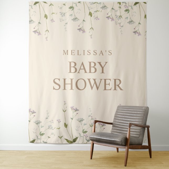 Tenture Fond de toilette de bébé à fleurs sauvages botaniq (En situation)