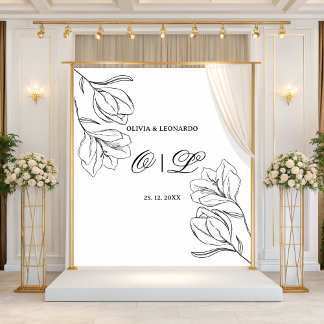 Tenture Fond Floral Noir Et Blanc Minimal mariage