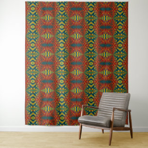 Tenture Fond géométrique rouge bleu jaune tribal vintage