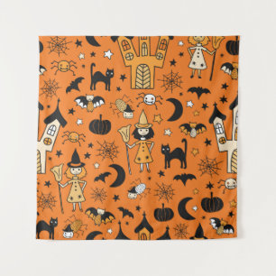 Tenture Fond Halloween pour enfants. Motif vintage transpa