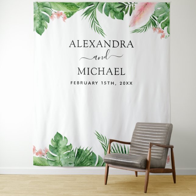 Tenture Fond mariage - Booth Photo Florale Tropicale (En situation)