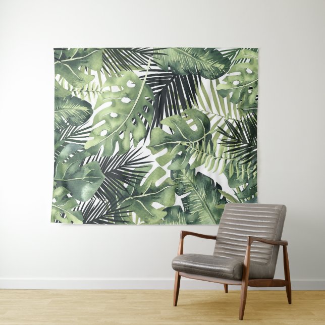 Tenture Fond paradisiaque de l'île aux feuilles de palmier (En situation (horizontale))