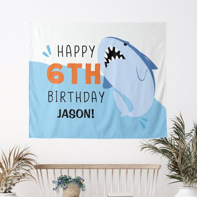Tenture Fond personnalisé pour les 6 ans de votre enfant t (Kids 6th Shark Birthday Backdrop Custom
)