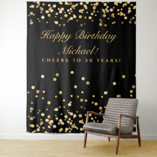 Tenture Fond pour 20e anniversaire, Confettis Noir et Or