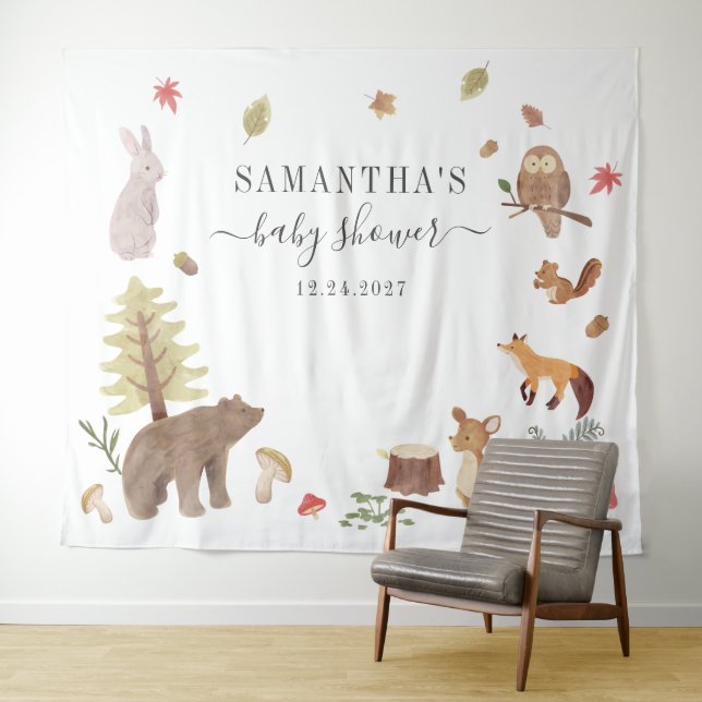 Tenture Fond pour Baby Shower avec Animaux de la Forêt Acc (En situation (horizontale))