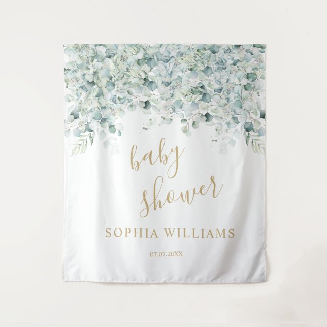 Tenture Fond pour Baby Shower - Feuilles d'Eucalyptus (Devant)