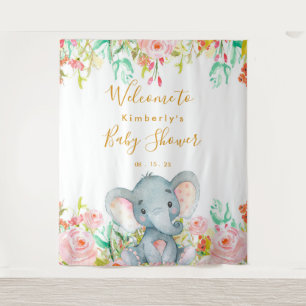 Tenture Fond pour Baby Shower Fille Éléphant