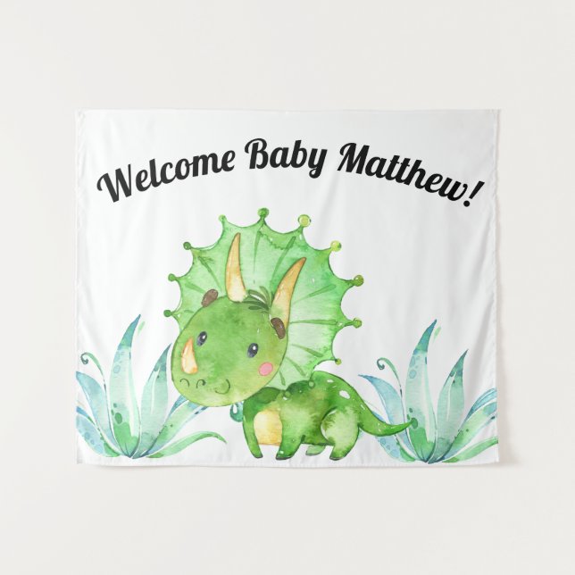 Tenture Fond pour Baby Shower Garçon Dinosaure (Devant (Horizontal))
