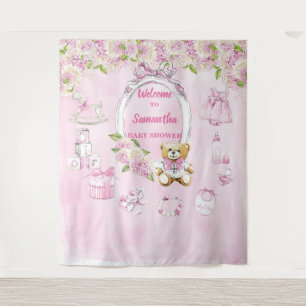 Tenture Fond pour Baby Shower Garçon Fleurs Bleues Ours en